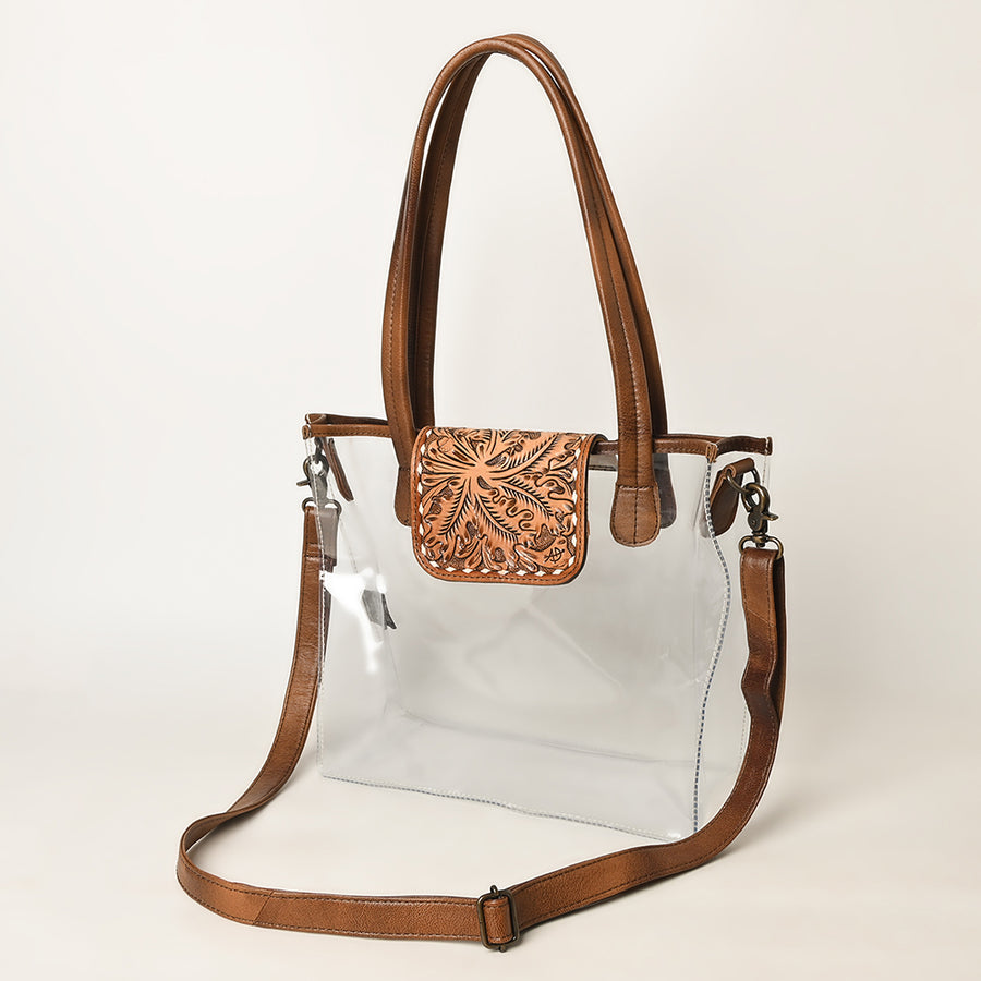 American Darling Floral Tooled Leather Clear Bag | Western Stadium Tote - Hilason