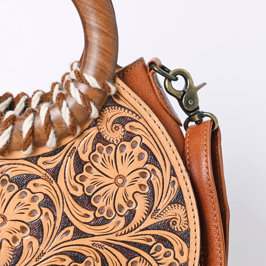 American Darling Hand-Tooled Western Leather Clutch Bag with Floral Carving | Genuine Leather Purse for Everyday & Travel