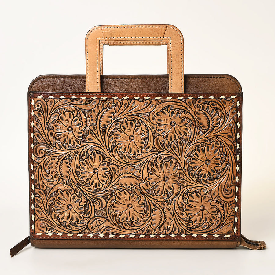 American Darling Western Briefcase Bag Hand Tooled Floral Carved Genuine Leather Office Organizer 10.5in (H) X 13in (W) X 1.5in (D)