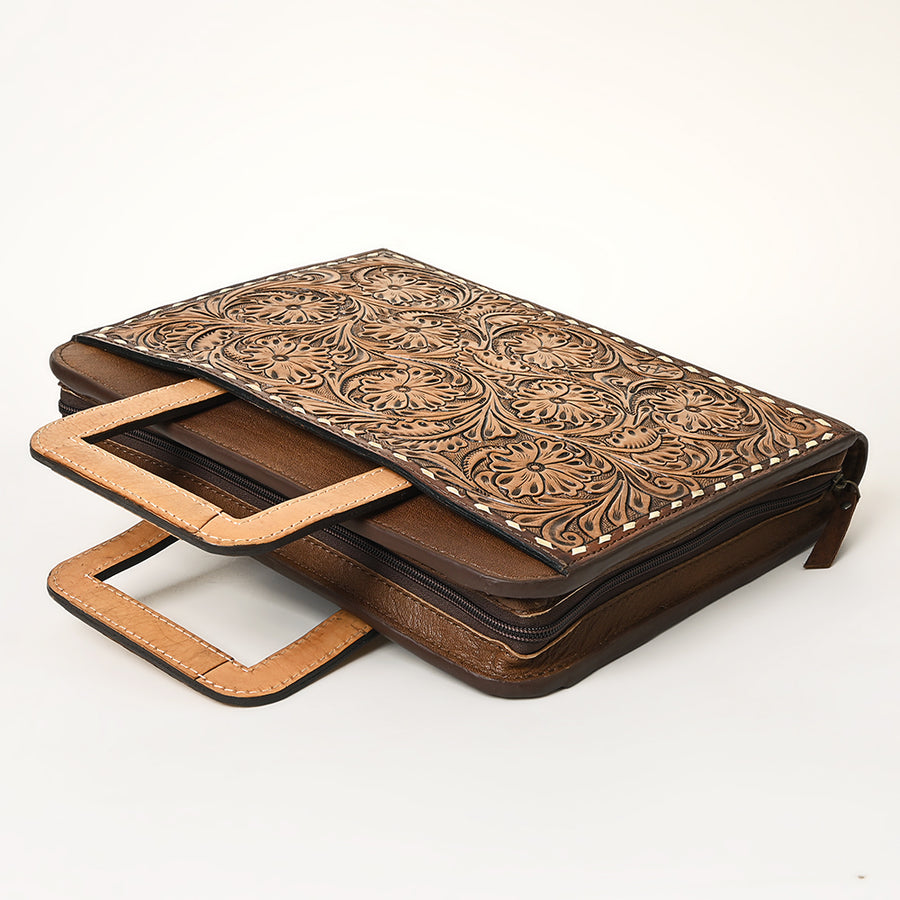 American Darling Western Briefcase Bag Hand Tooled Floral Carved Genuine Leather Office Organizer 10.5in (H) X 13in (W) X 1.5in (D)