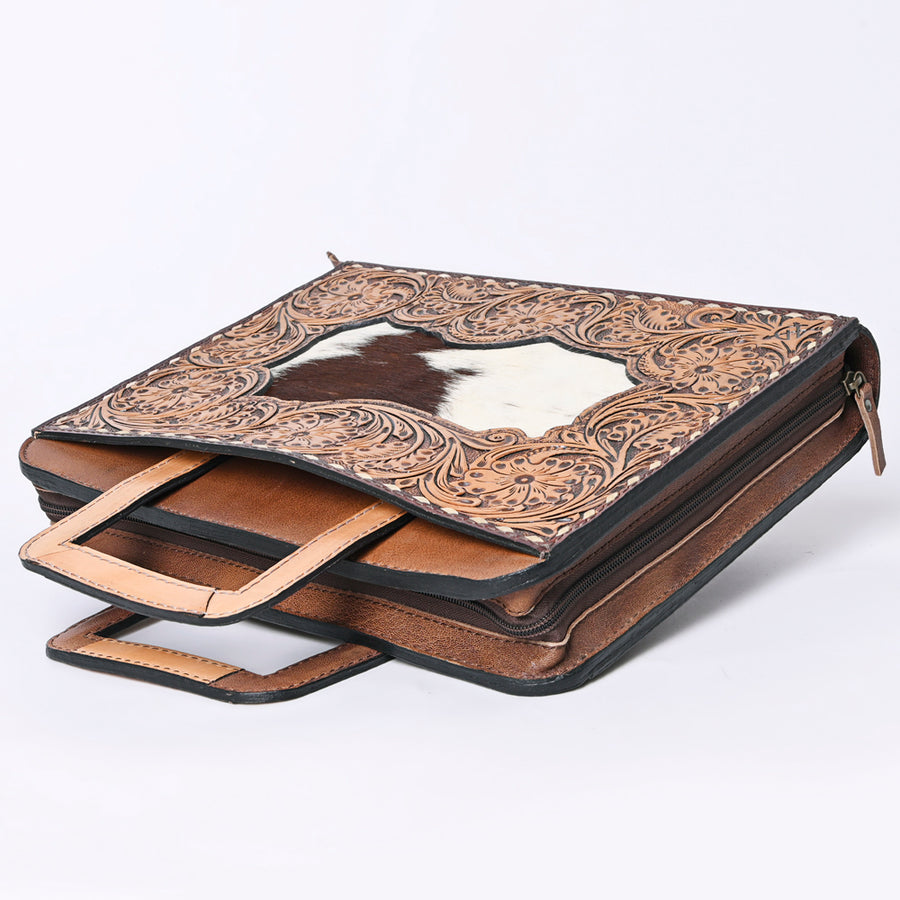 American Darling Western Briefcase Bag Hand Tooled Floral Carved Genuine Leather Office Organizer 10.5in (H) X 13in (W) X 1.5in (D)