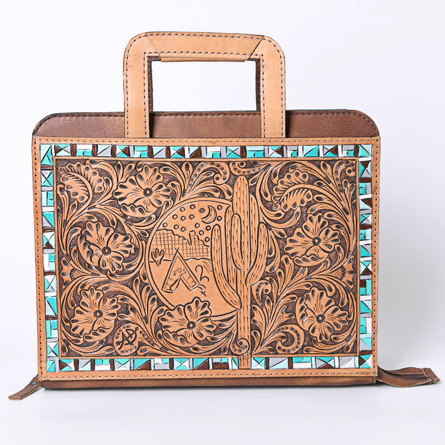 American Darling Western Briefcase Bag Hand Tooled Floral Carved Genuine Leather Office Organizer 10.5in (H) X 13in (W) X 1.5in (D)