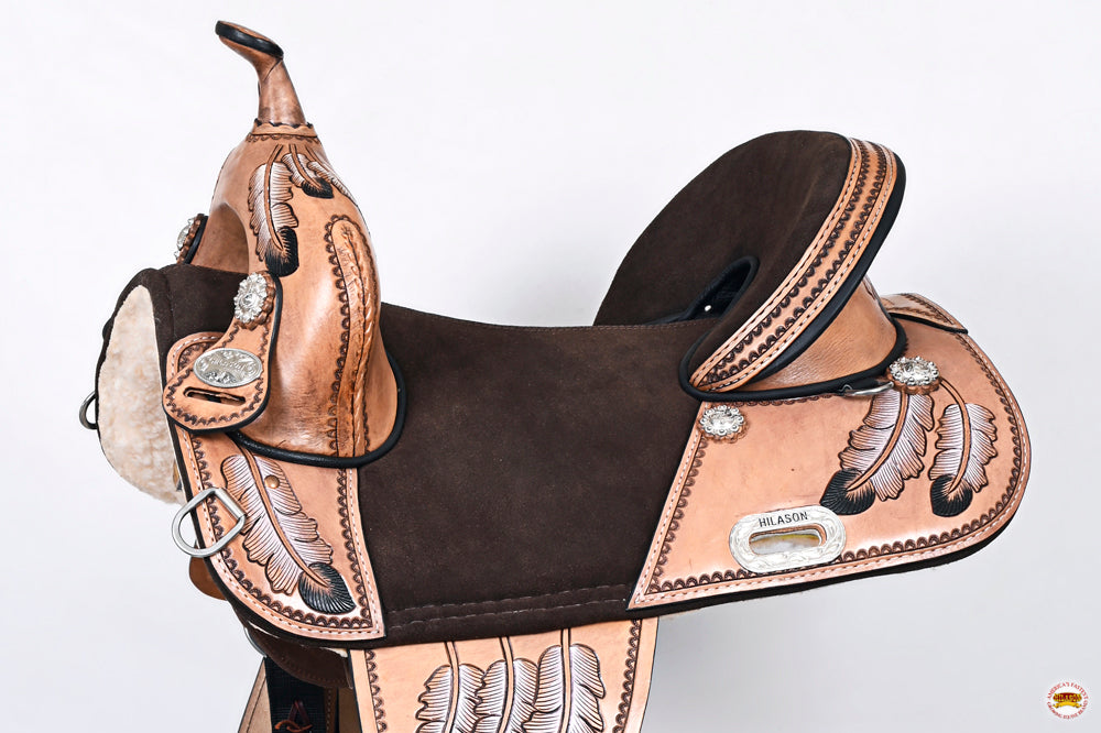 Hilason Western Horse Treeless Trail Barrel American Leather Saddle Tan