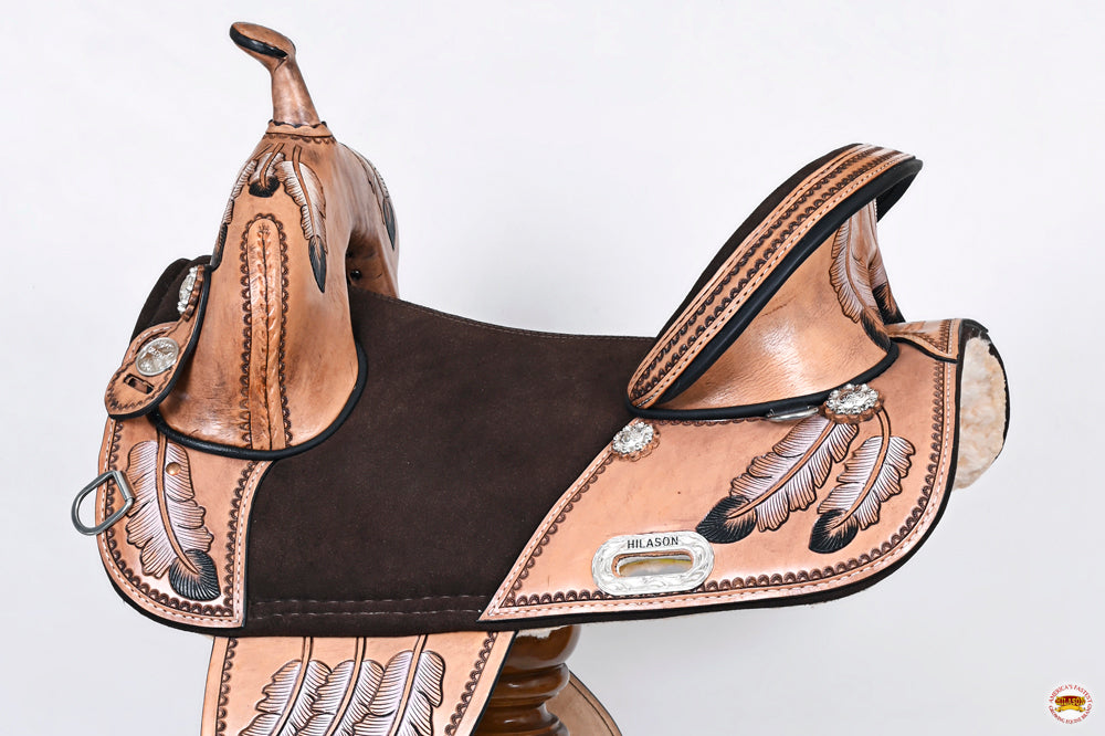 Hilason Western Horse Treeless Trail Barrel American Leather Saddle Tan