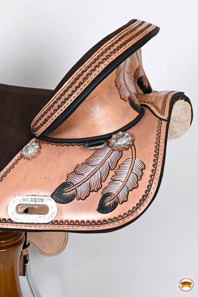 Hilason Western Horse Treeless Trail Barrel American Leather Saddle Tan