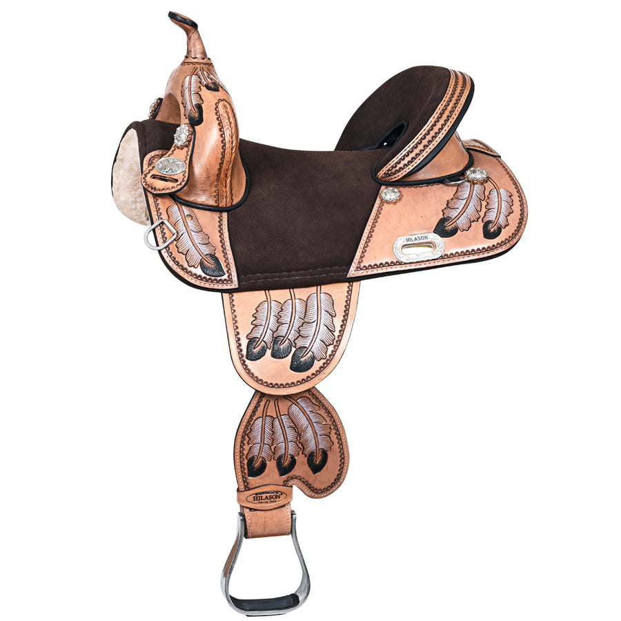 15 In Hilason Western Horse Treeless Trail Barrel American Leather Saddle Tan - Uhorse