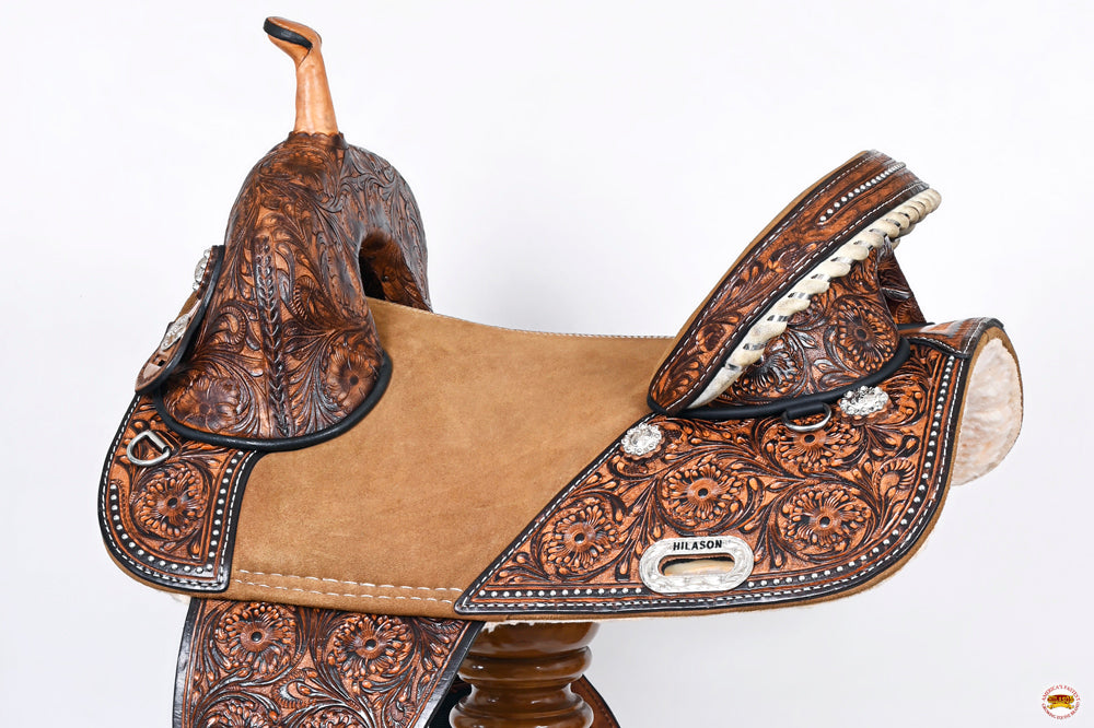 HILASON Western Horse Treeless Trail Barrel American Leather Saddle Brown