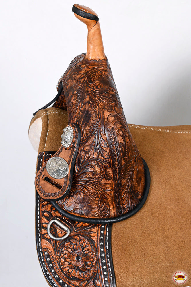 HILASON Western Horse Treeless Trail Barrel American Leather Saddle Brown