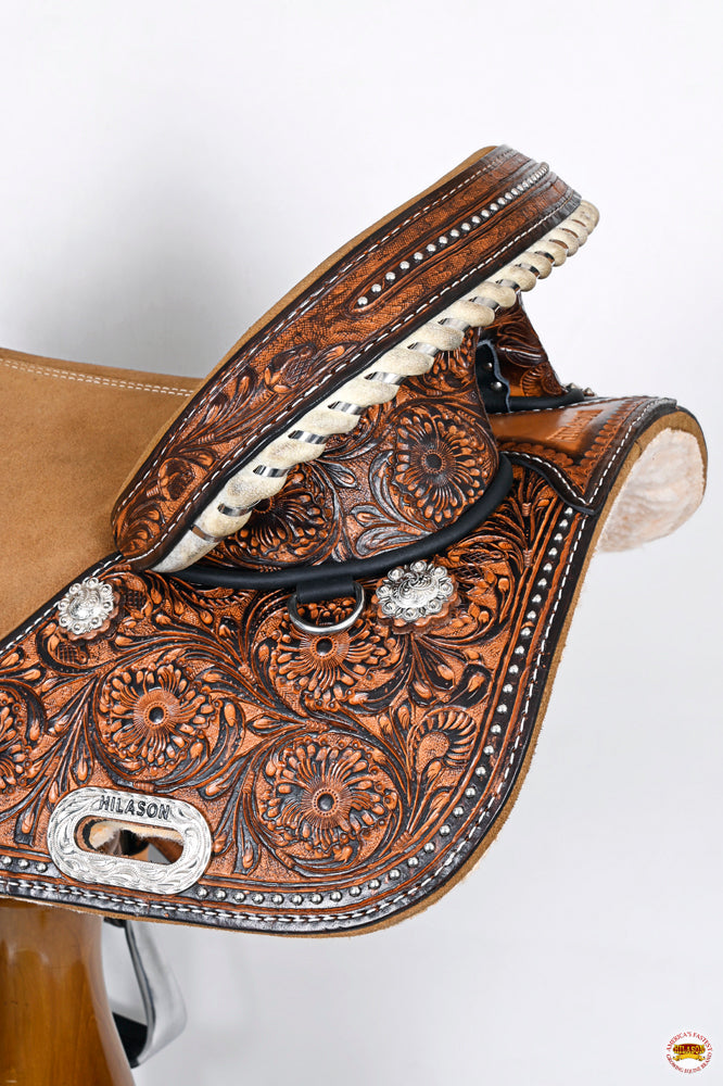 HILASON Western Horse Treeless Trail Barrel American Leather Saddle Brown