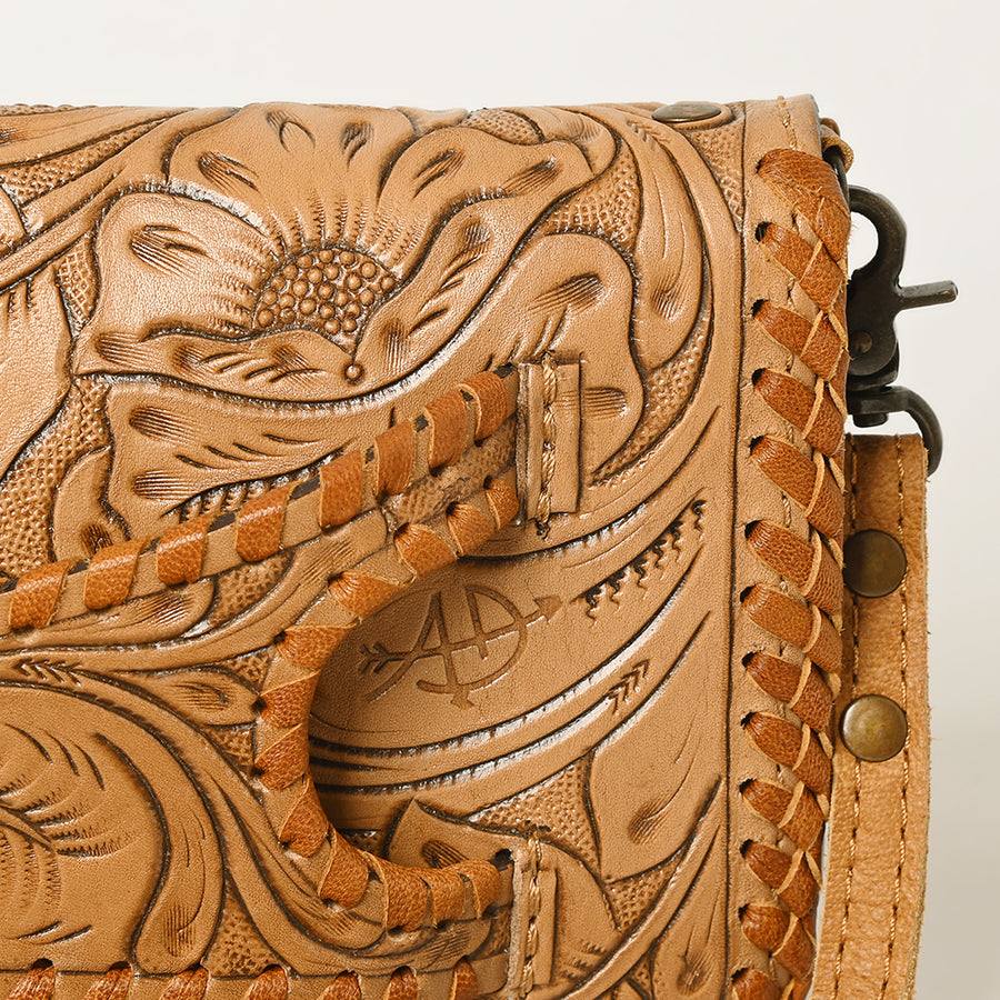 American Darling Western Hand-Tooled Leather Clutch Bag with Floral Carving and Premium Genuine Leather