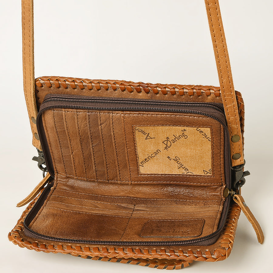 American Darling Western Hand-Tooled Leather Clutch Bag with Floral Carving and Premium Genuine Leather