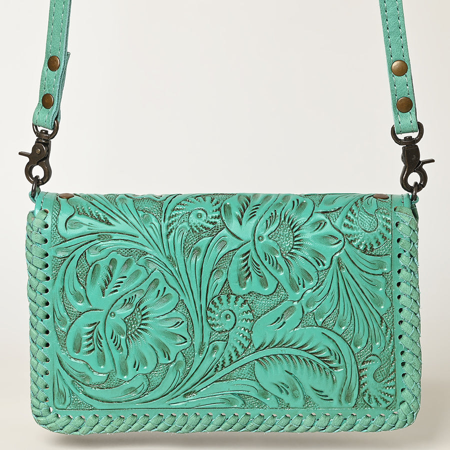 American Darling Western Hand-Tooled Leather Clutch Bag with Floral Carving and Premium Genuine Leather