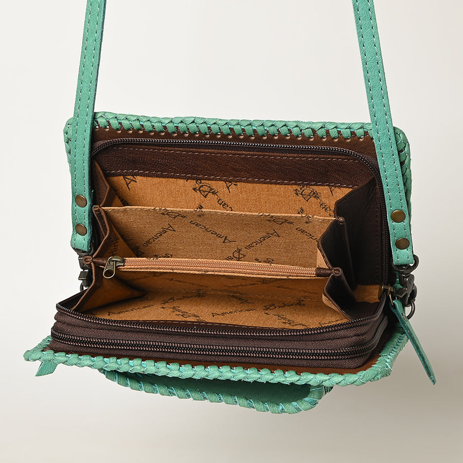 American Darling Western Hand-Tooled Leather Clutch Bag with Floral Carving and Premium Genuine Leather