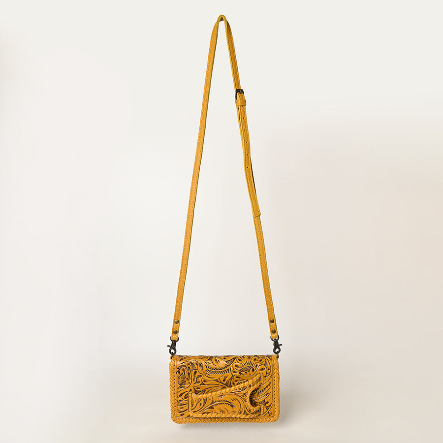 American Darling Western Hand-Tooled Leather Clutch Bag with Floral Carving and Premium Genuine Leather