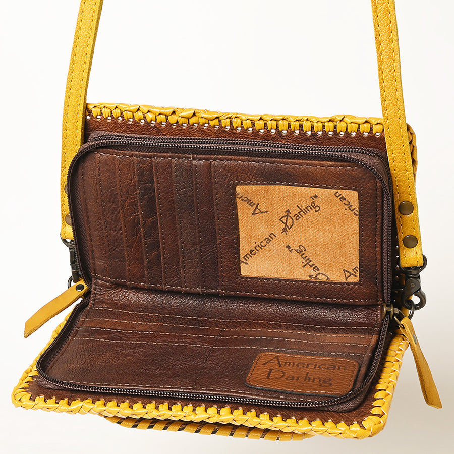 American Darling Western Hand-Tooled Leather Clutch Bag with Floral Carving and Premium Genuine Leather