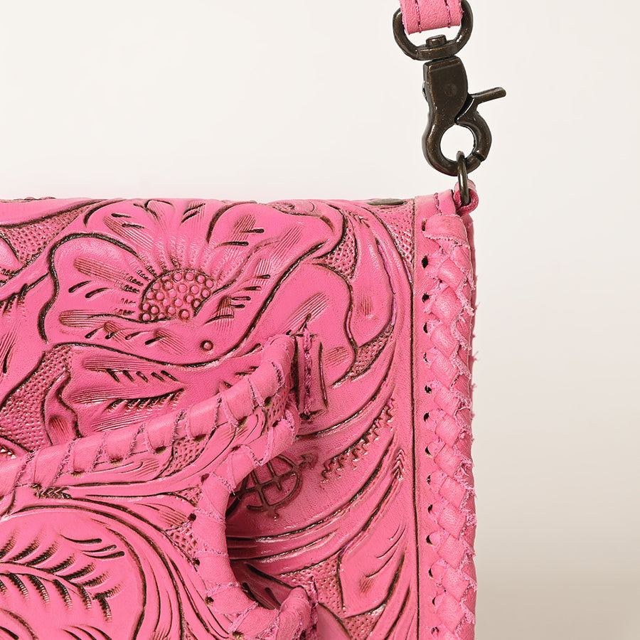 American Darling Western Hand-Tooled Leather Clutch Bag with Floral Carving and Premium Genuine Leather