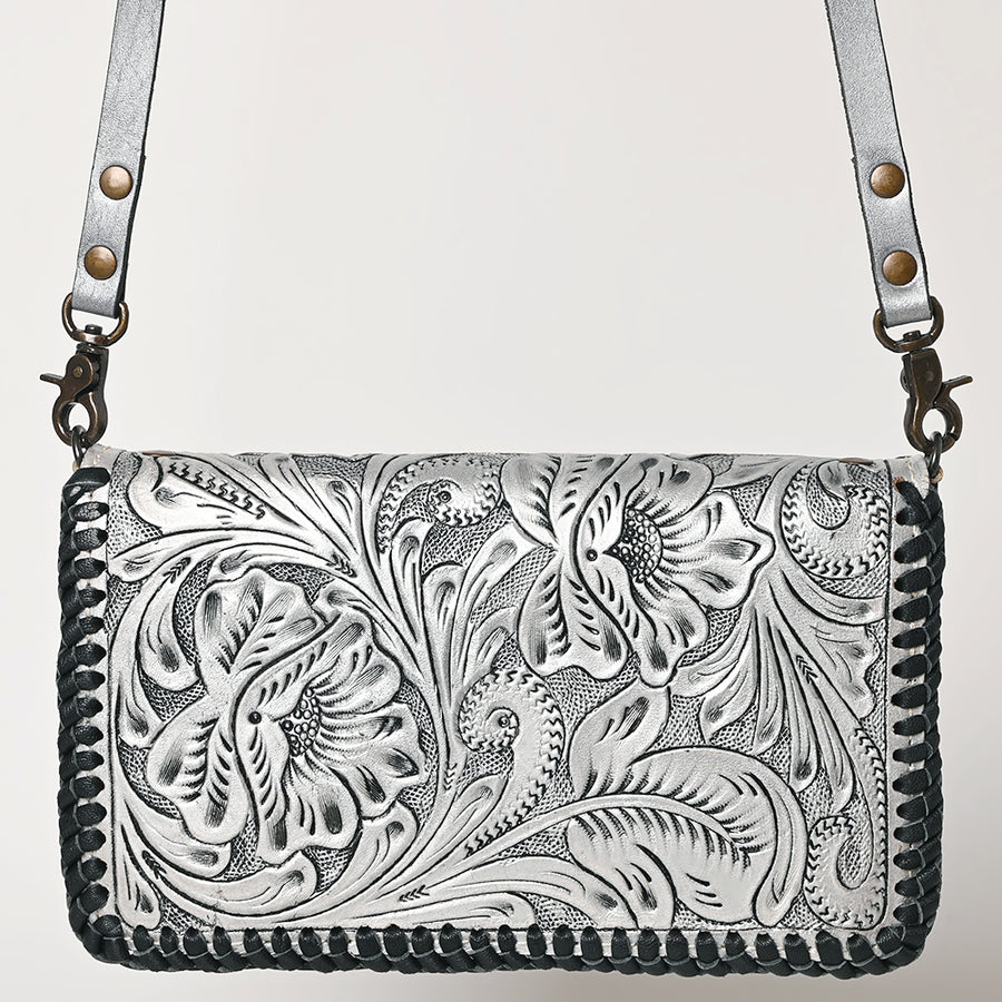 American Darling Western Hand-Tooled Leather Clutch Bag with Floral Carving and Premium Genuine Leather