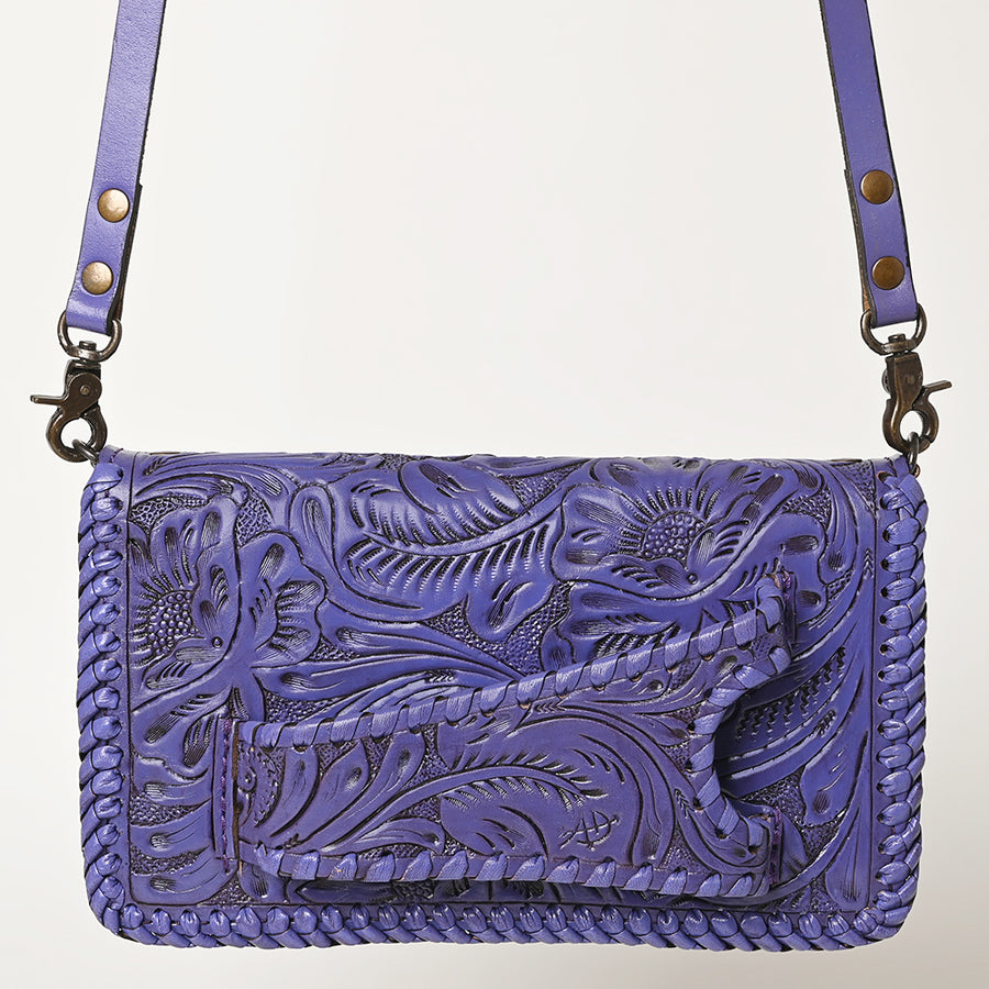 American Darling Western Hand-Tooled Leather Clutch Bag with Floral Carving and Premium Genuine Leather