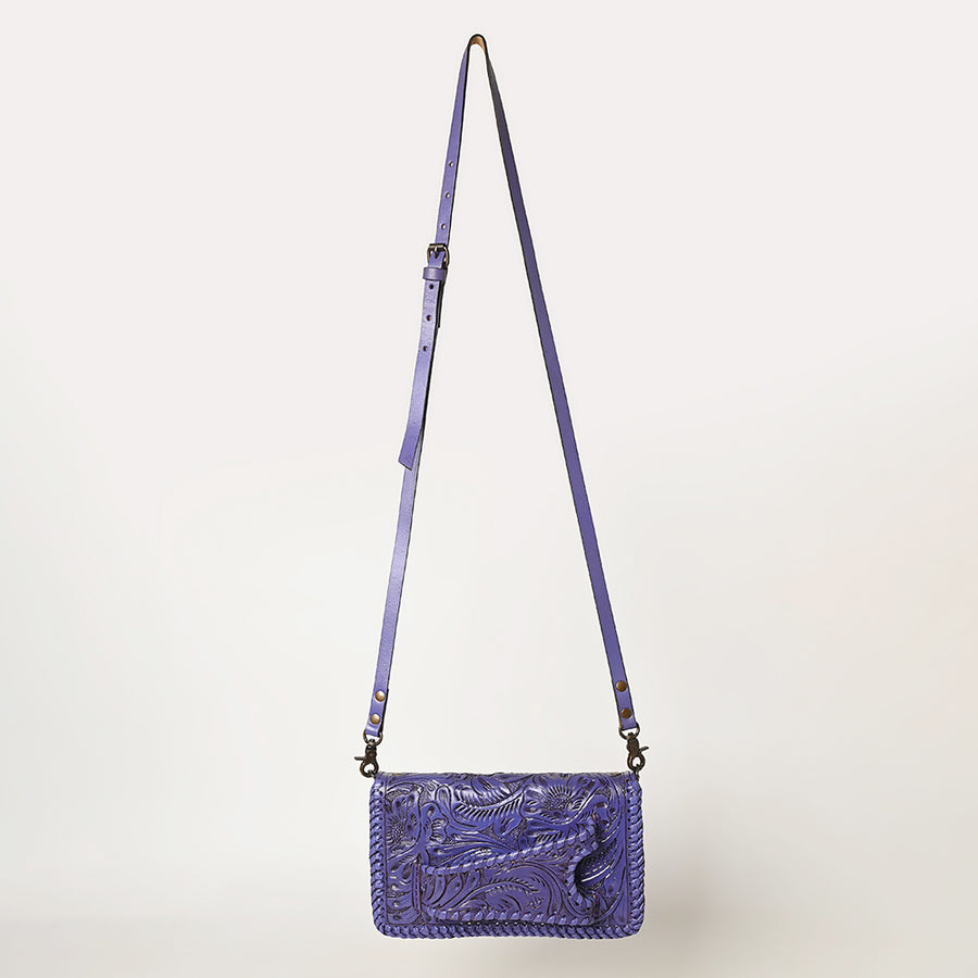 American Darling Western Hand-Tooled Leather Clutch Bag with Floral Carving and Premium Genuine Leather