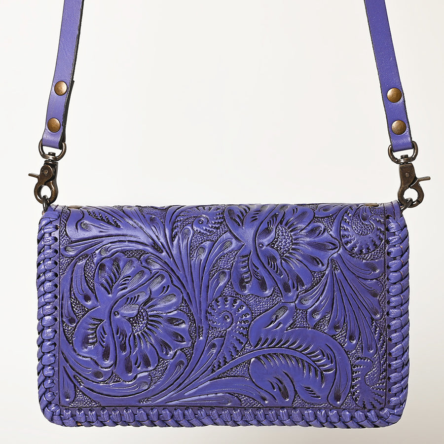 American Darling Western Hand-Tooled Leather Clutch Bag with Floral Carving and Premium Genuine Leather