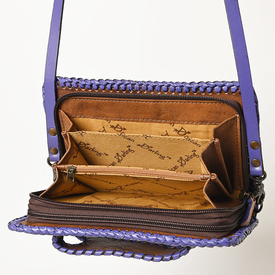 American Darling Western Hand-Tooled Leather Clutch Bag with Floral Carving and Premium Genuine Leather