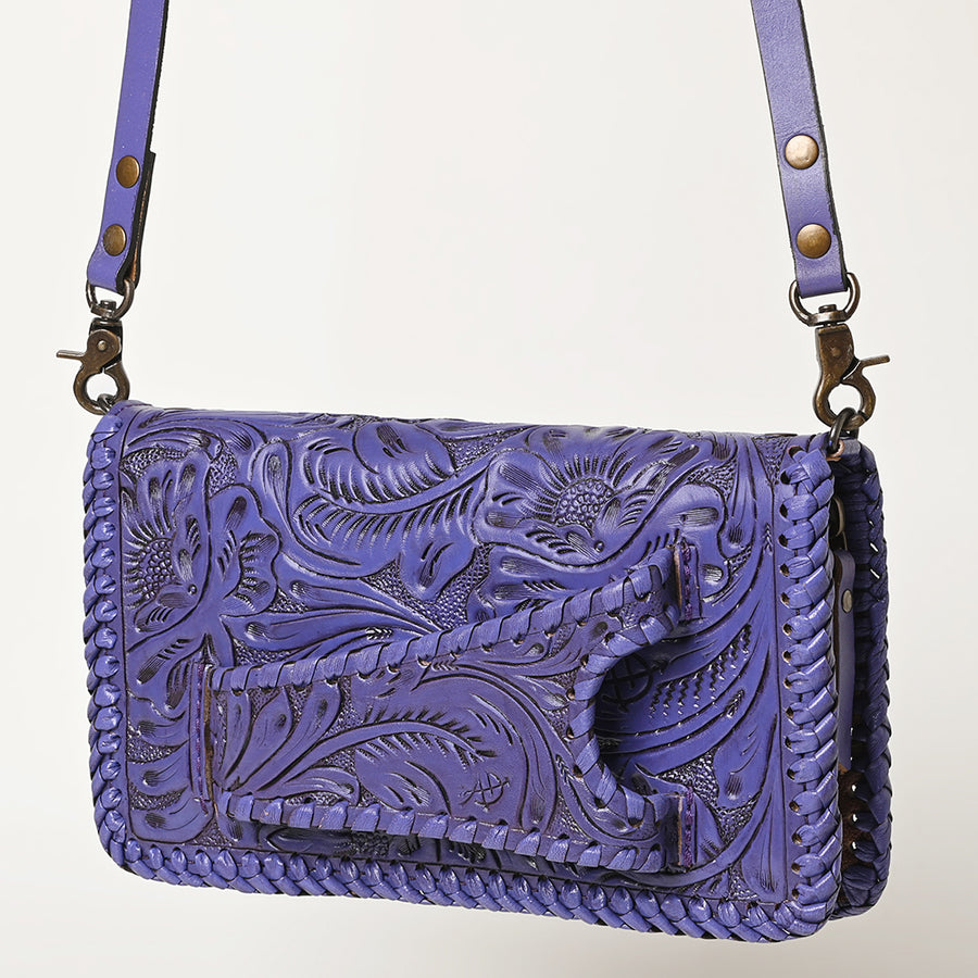 American Darling Western Hand-Tooled Leather Clutch Bag with Floral Carving - Uhorse