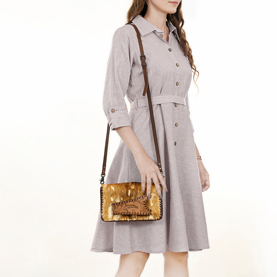 American Darling Western Hand-Tooled Leather Clutch Bag with Floral Carving and Premium Genuine Leather