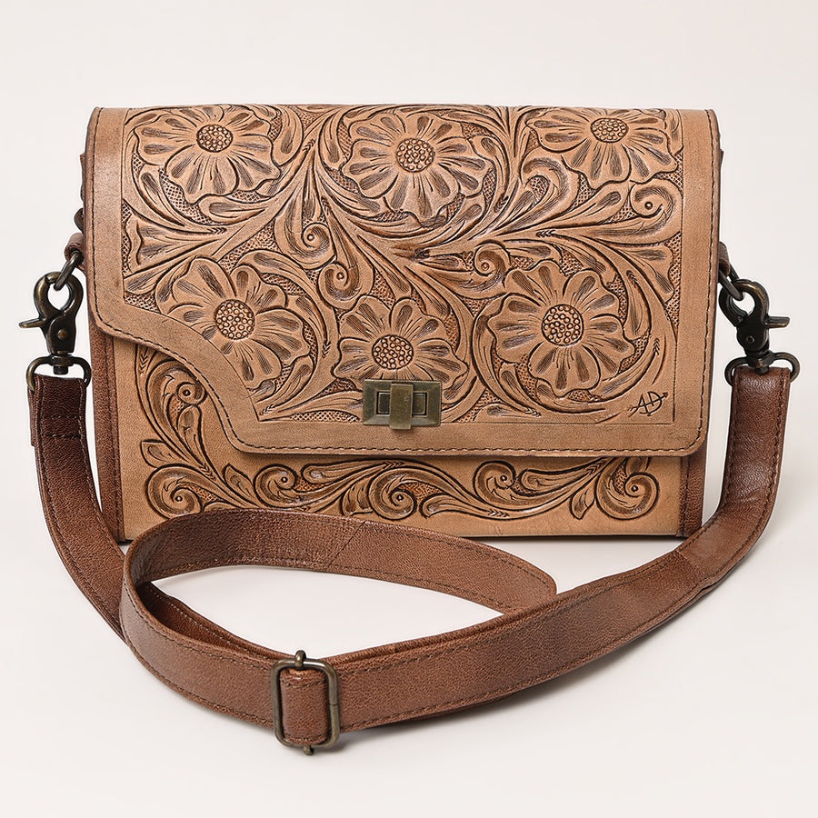American Darling Western Crossbody Bag, Hand Tooled Floral Carved Genuine Leather Purse, Everyday Shoulder Bag