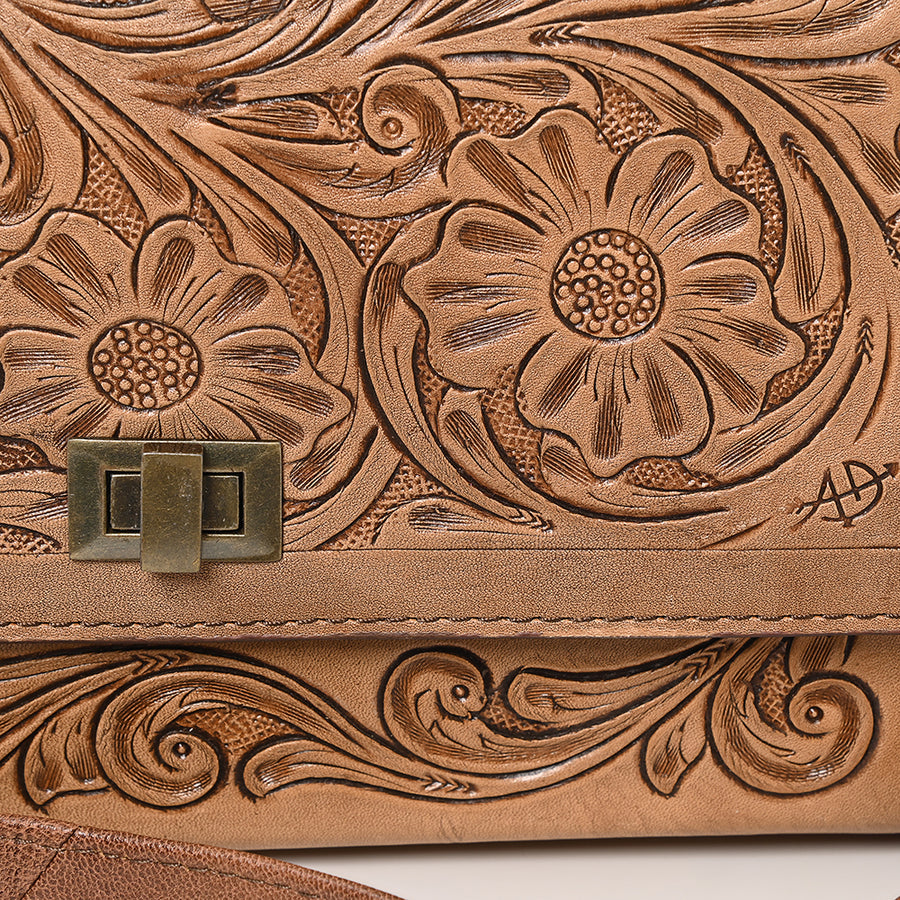 American Darling Western Crossbody Bag, Hand Tooled Floral Carved Genuine Leather Purse, Everyday Shoulder Bag