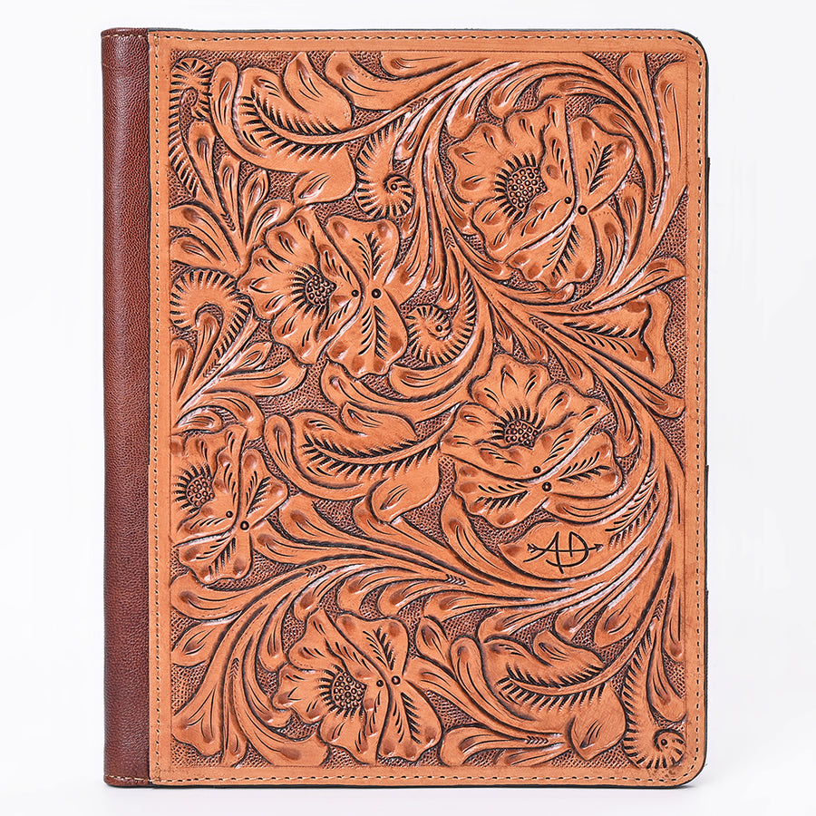 American Darling Western Portfolio Bag – Hand-Tooled Floral Carved Genuine Leather Organizer Case for Work, Travel & Daily Use