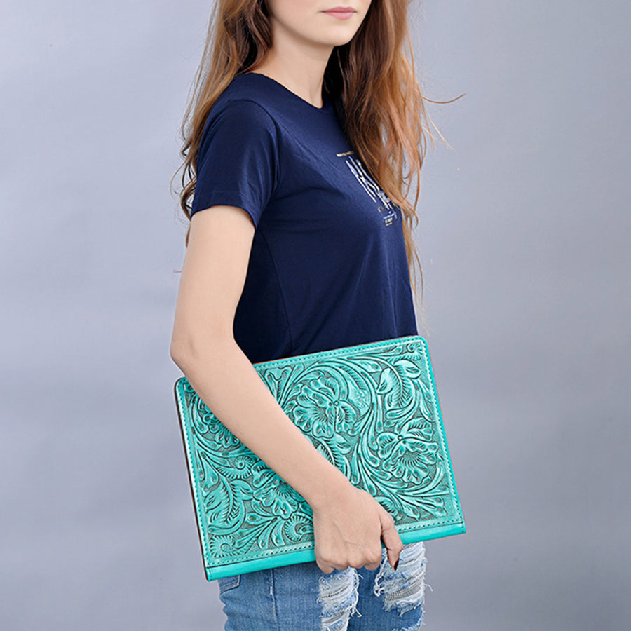 American Darling Western Portfolio Bag – Hand-Tooled Floral Carved Genuine Leather Organizer Case for Work, Travel & Daily Use