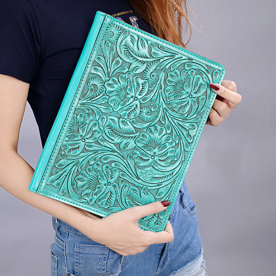 American Darling Western Portfolio Bag – Hand-Tooled Floral Carved Genuine Leather Organizer Case for Work, Travel & Daily Use