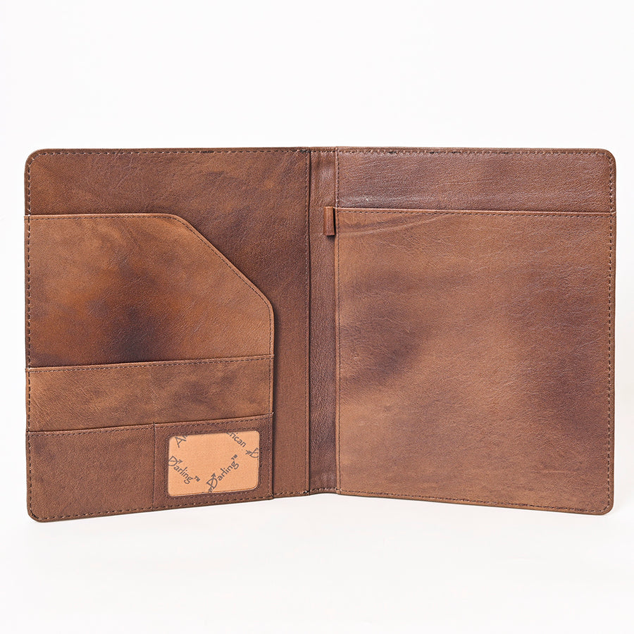 American Darling Western Portfolio Bag – Hand-Tooled Floral Carved Genuine Leather Organizer Case for Work, Travel & Daily Use
