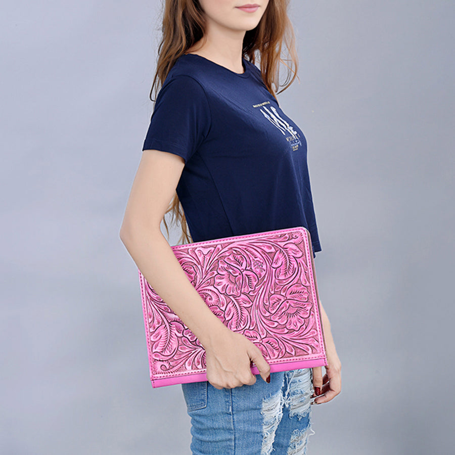 American Darling Western Portfolio Bag – Hand-Tooled Floral Carved Genuine Leather Organizer Case for Work, Travel & Daily Use