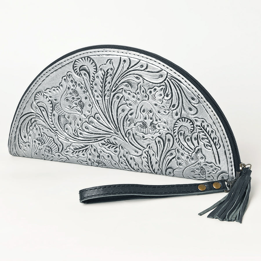 American Darling Hand-Tooled Western Leather Taco Bag - Genuine Floral Carved Designer Wristlet - Uhorse