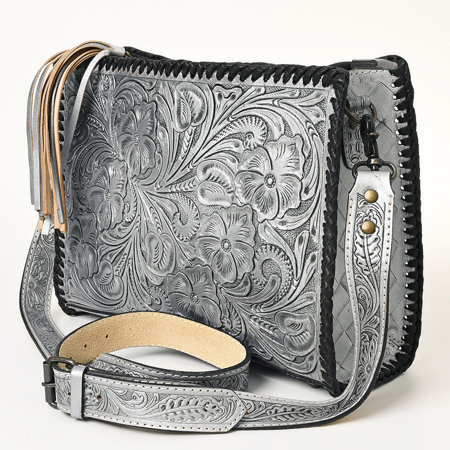 American Darling Western Hand-Tooled Leather Crossbody Bag – Genuine Floral Carved Women’s Purse with Strap and Fringe Detail