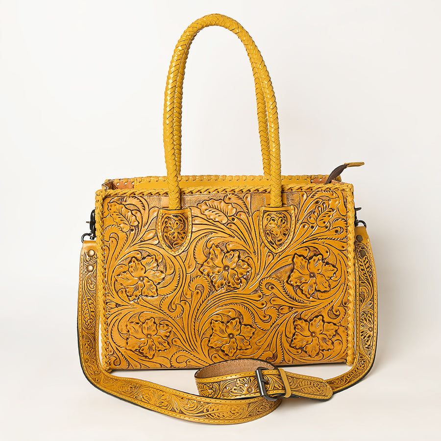 American Darling Hand Tooled Leather Tote Bag Western Floral Carved Purse
