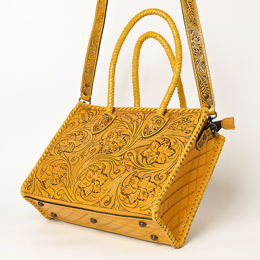American Darling Hand Tooled Leather Tote Bag Western Floral Carved Purse
