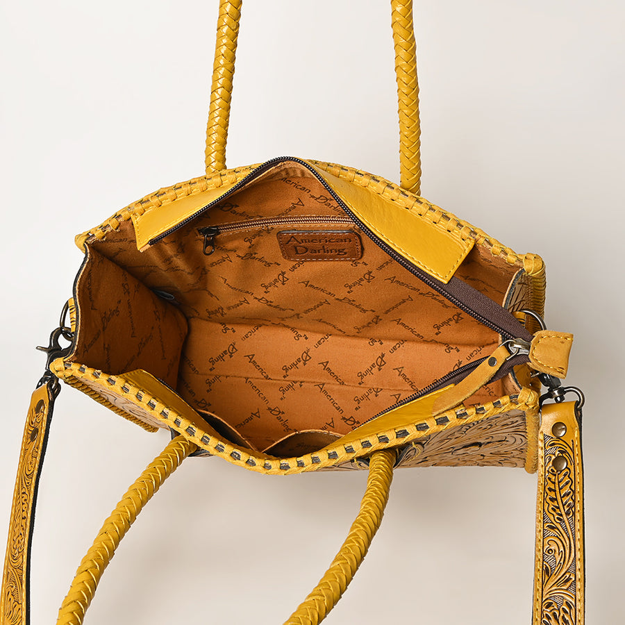 American Darling Hand Tooled Leather Tote Bag Western Floral Carved Purse