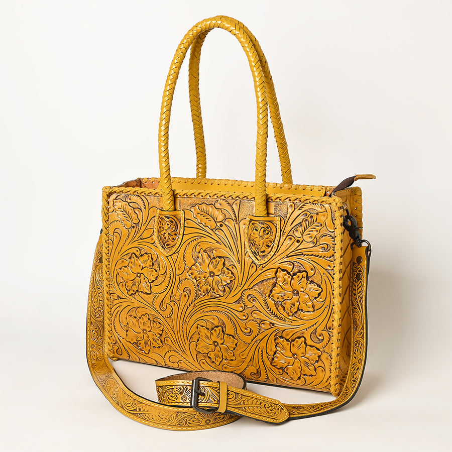 American Darling Hand Tooled Leather Tote Bag Western Floral Carved Purse
