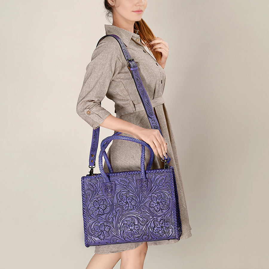 American Darling Hand Tooled Leather Tote Bag Western Floral Carved Purse