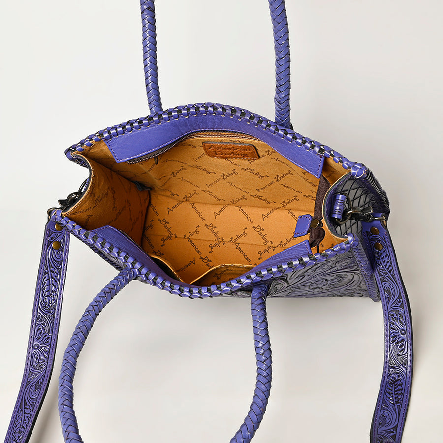 American Darling Hand Tooled Leather Tote Bag Western Floral Carved Purse