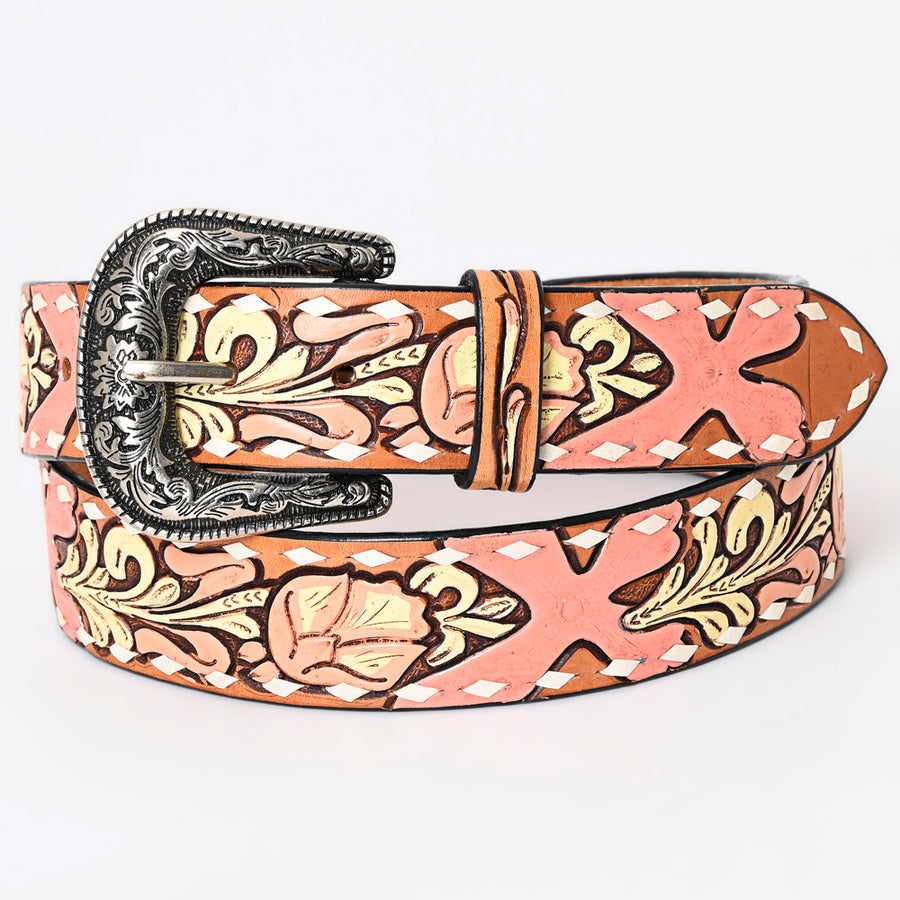 American Darling Beautifully Hand Tooled Brown Genuine Leather Belt Men and Women Western with Removable Buckle