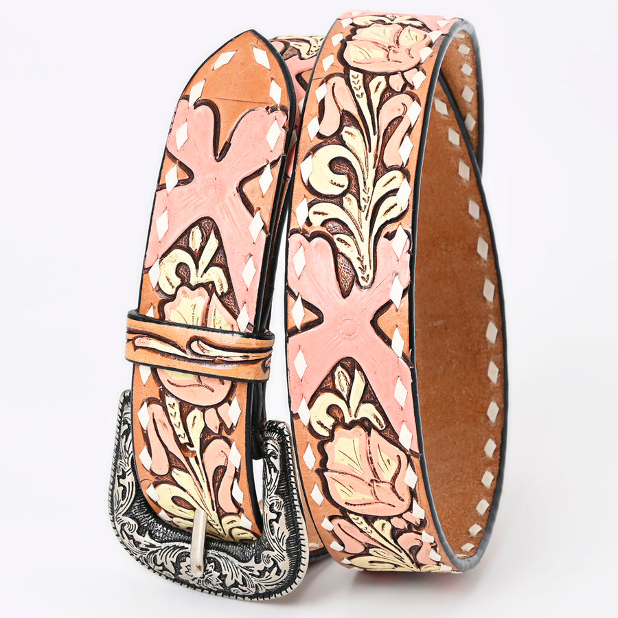 American Darling Beautifully Hand Tooled Brown Genuine Leather Belt Men and Women Western with Removable Buckle