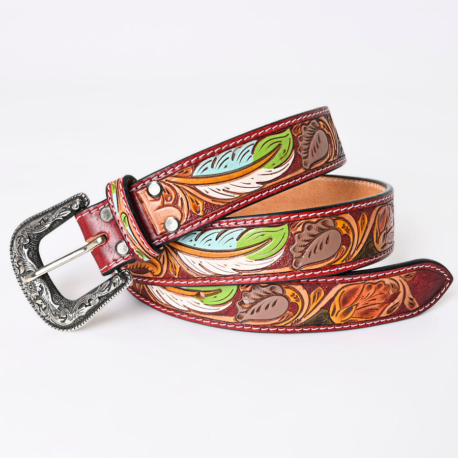 American Darling Beautifully Hand Tooled Green Genuine Leather Belt Men and Women Western with Removable Buckle