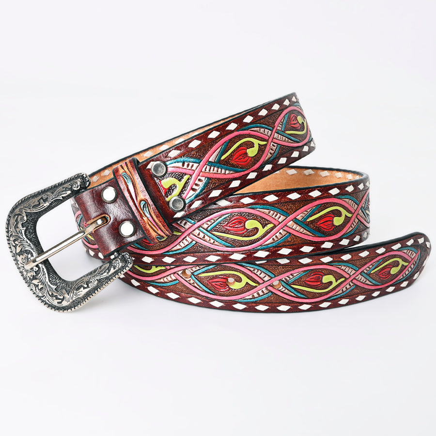 American Darling Beautifully Hand Tooled Green Genuine Leather Belt Men and Women Western with Removable Buckle
