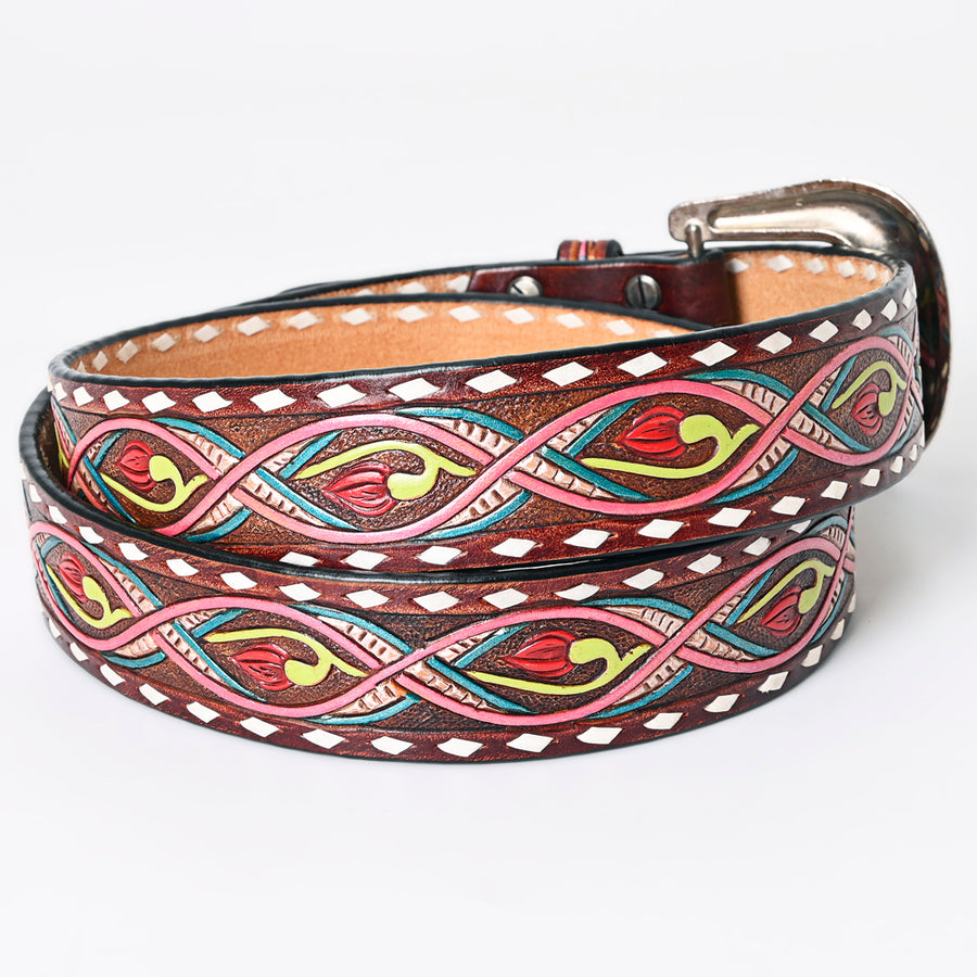 American Darling Beautifully Hand Tooled Green Genuine Leather Belt Men and Women Western with Removable Buckle