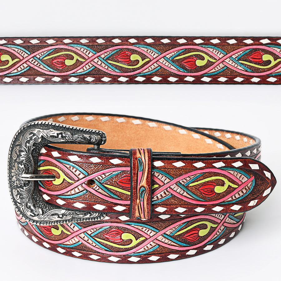 Beautifully Hand Tooled Hand Painted Genuine American Leather Belt Men and Women Bling - Uhorse
