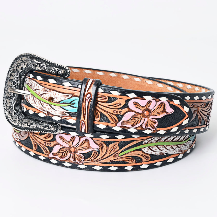 American Darling Beautifully Hand Tooled Green Genuine Leather Belt Men and Women Western with Removable Buckle