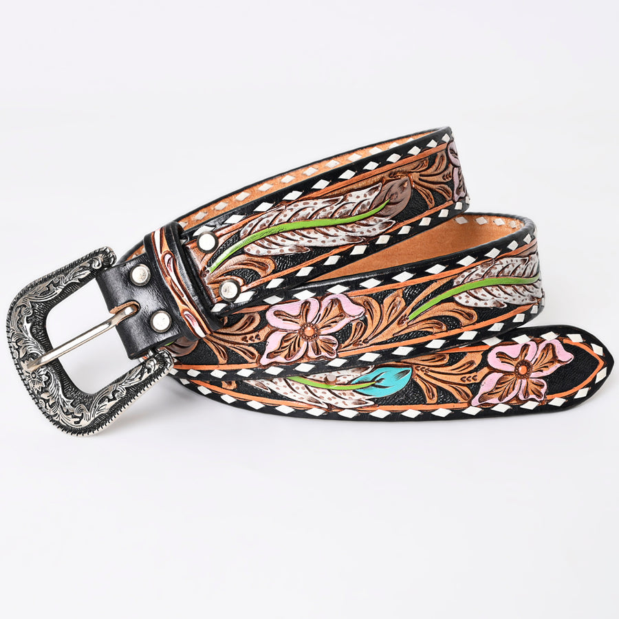 American Darling Beautifully Hand Tooled Green Genuine Leather Belt Men and Women Western with Removable Buckle